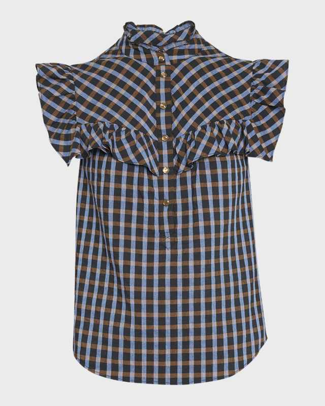 Kyle Plaid Ruffle Snap-Front Top